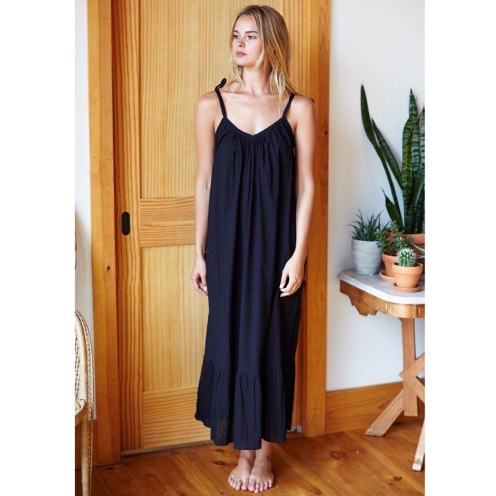 Emerson Fry Curation 100% Organic Cotton Swiss Dot India Dress in Navy Size L
